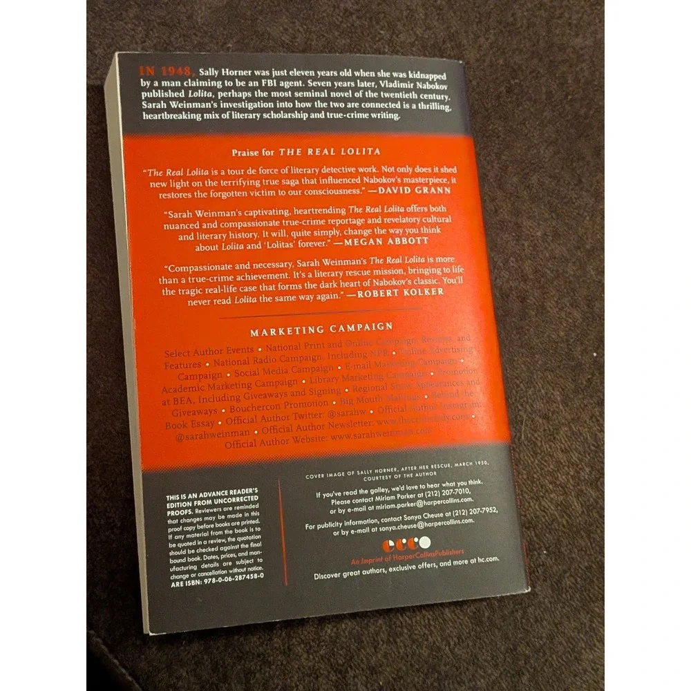 The Real Lolita Sarah Weinman Signed First Edition Hardcover True Crime Book